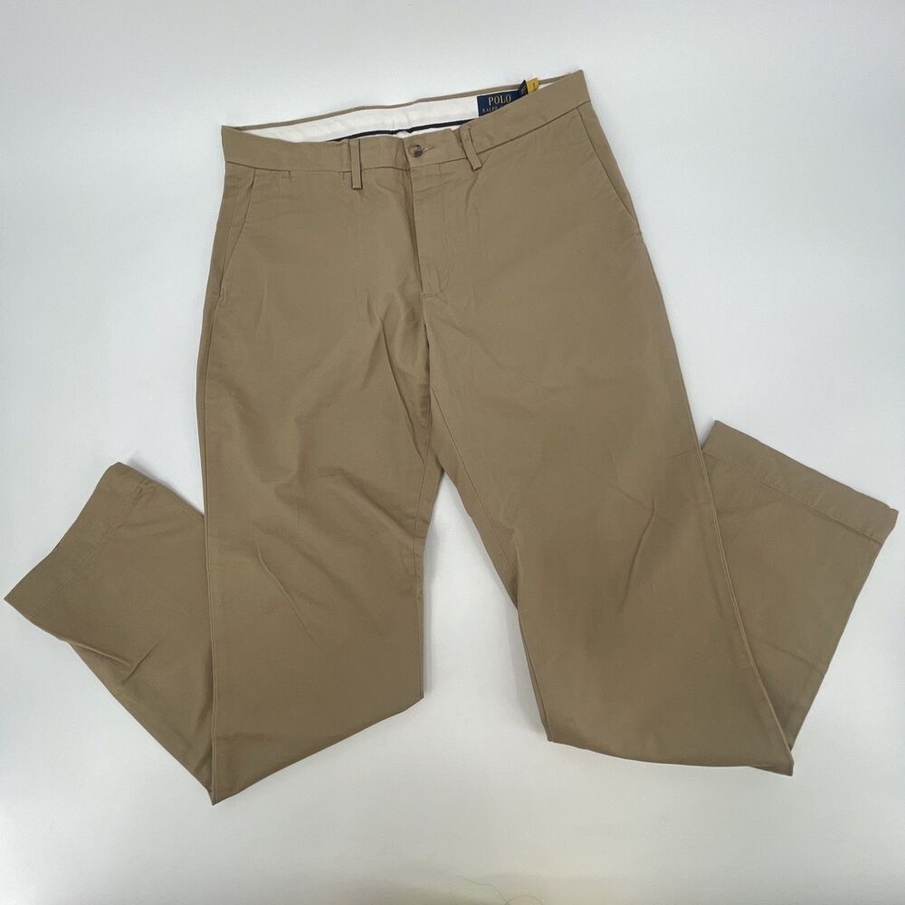 Polo Ralph Lauren Mens 34x34 Stretch Straight Fit Chino Pants Tan Khaki Twill